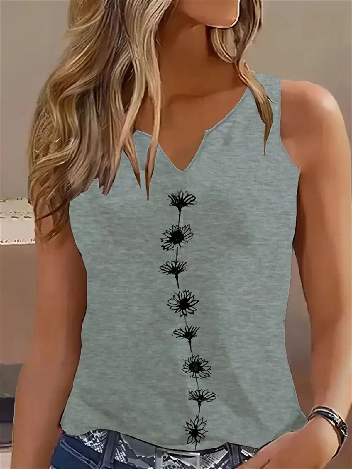 Floral Print Tank Top, Casual Notch Neck Summer Sleeveless Top, Women's Clothing hercurva