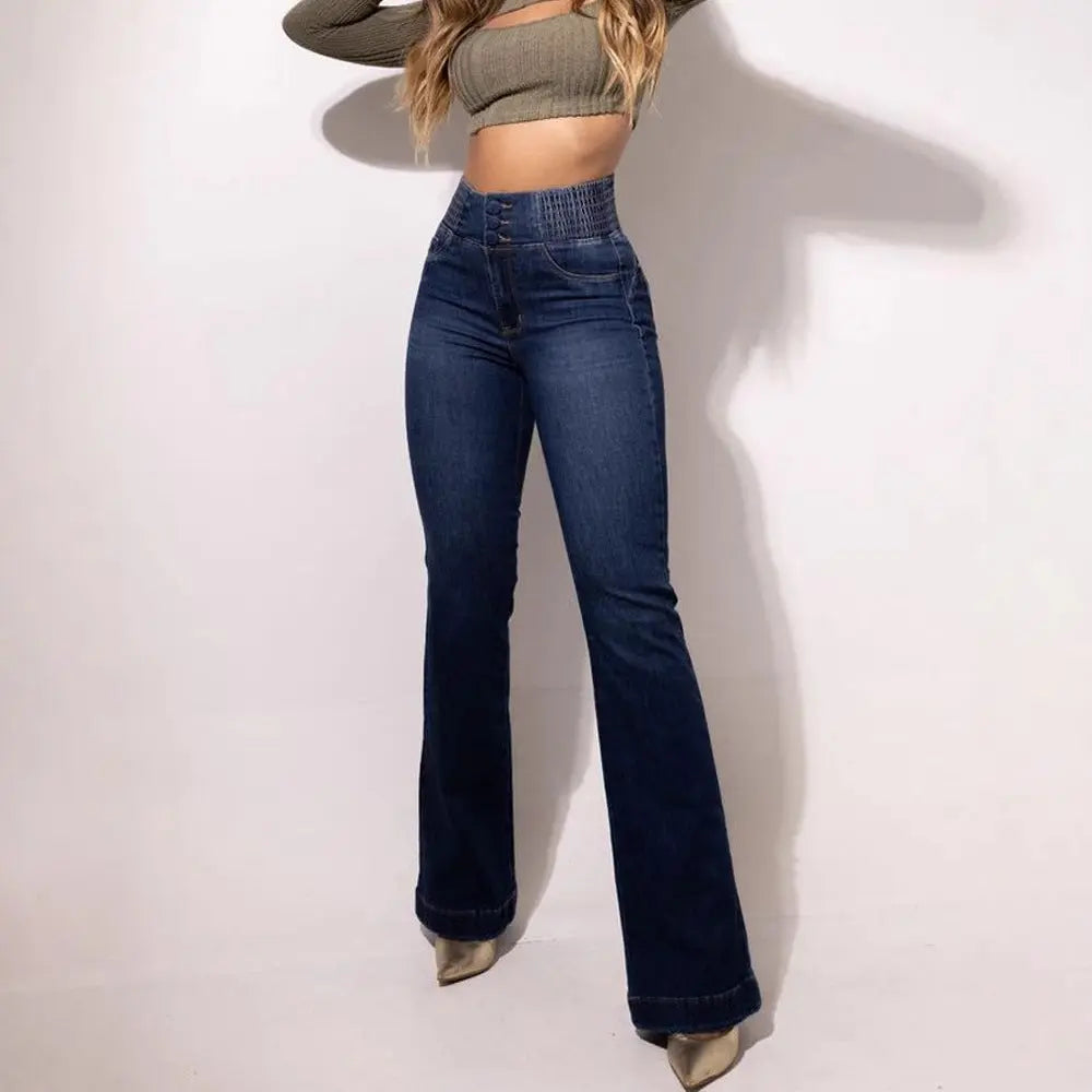 Sexy Elegant New Fashion Casual Female Trouser Bottom Back Shirred Button Front High Waist Jeans hercurva