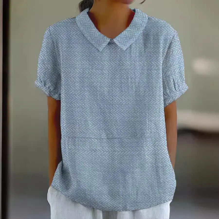 Women's Floral Stitching National Style Printing Lapel Short Sleeve hercurva