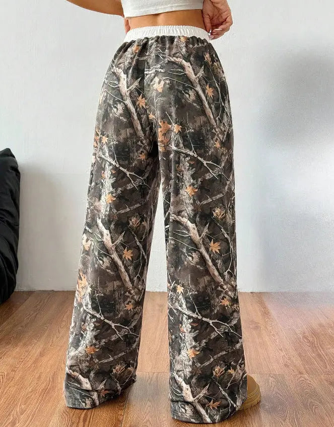 Women's Fashion Casual Elastic Waist Tight Camouflage Printing Mop Pants hercurva