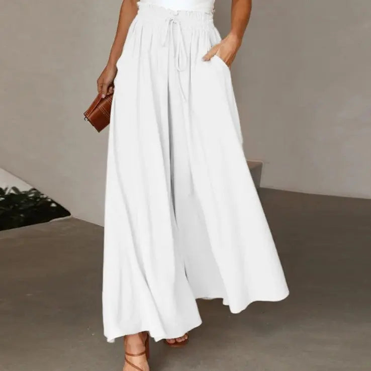 Women's Fashion Wide Leg Elastic Waistband Wide Leg High Waist Long Dress Pants hercurva