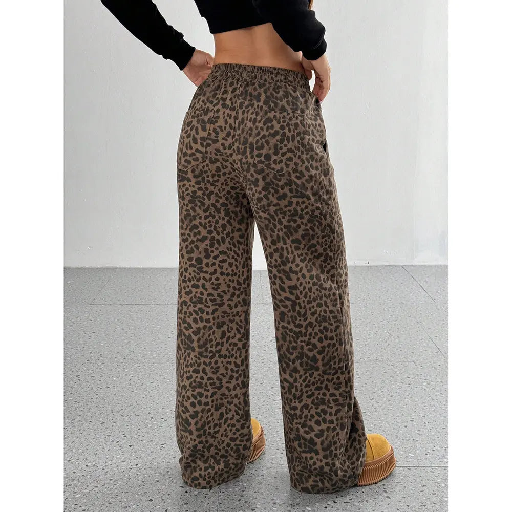 Leopard Print Floral Print Casual Jumpsuit Wide Leg Loose hercurva