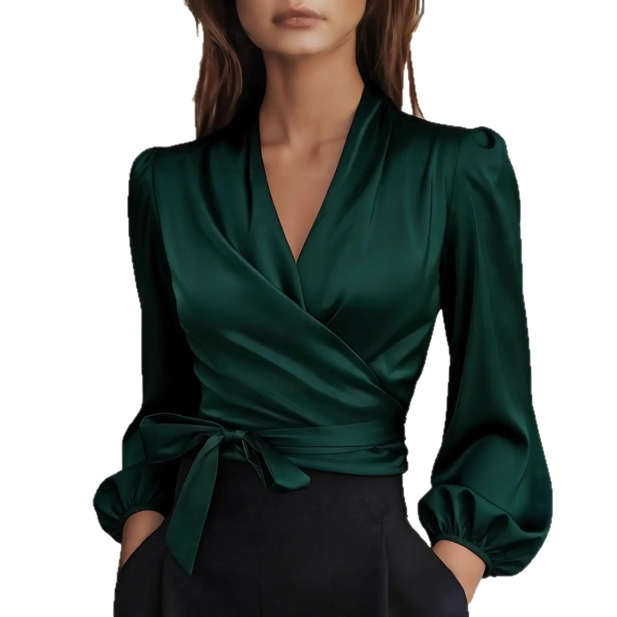 Womens Solid-Color V-Neck Elegant Satin-Bonded Shirt hercurva