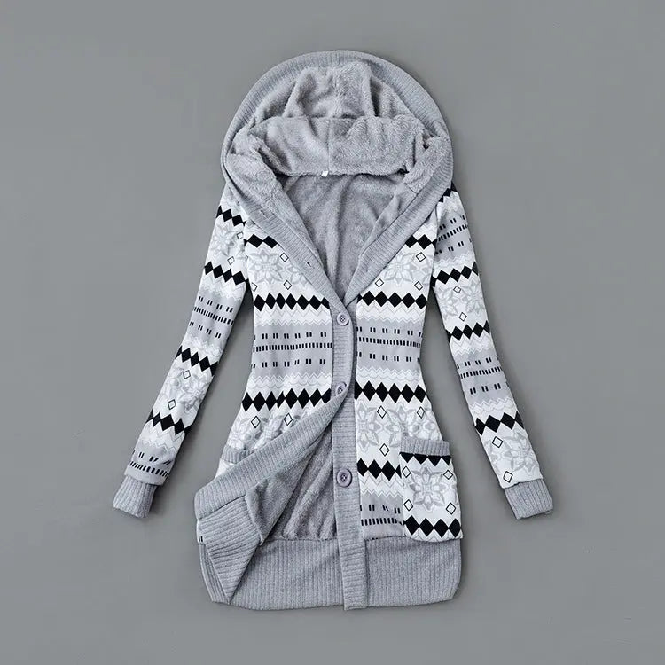 Thick Printed Hooded Knitted Cardigan Jacket hercurva