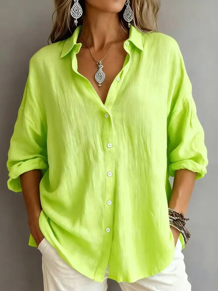 Fashionable Solid-color Long-sleeve Lapel Cardigan Shirt hercurva