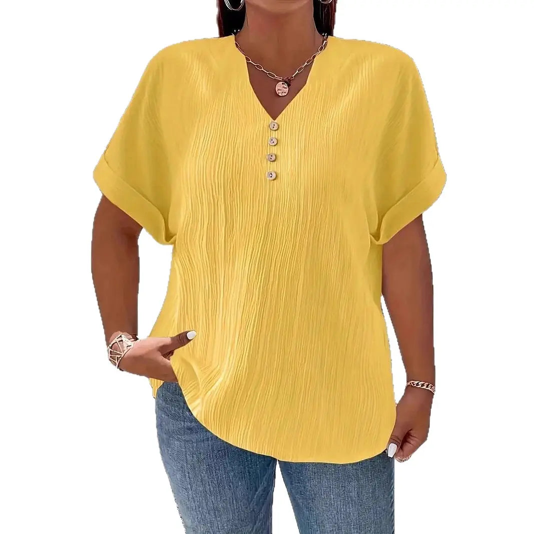 Summer Casual Women's Clothing Small V-neck Short-sleeve Top hercurva