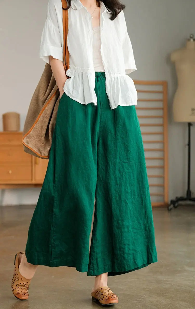 Cotton And Linen Cropped Wide-leg Casual Straight Breathable Slim Fit Casual Pants hercurva