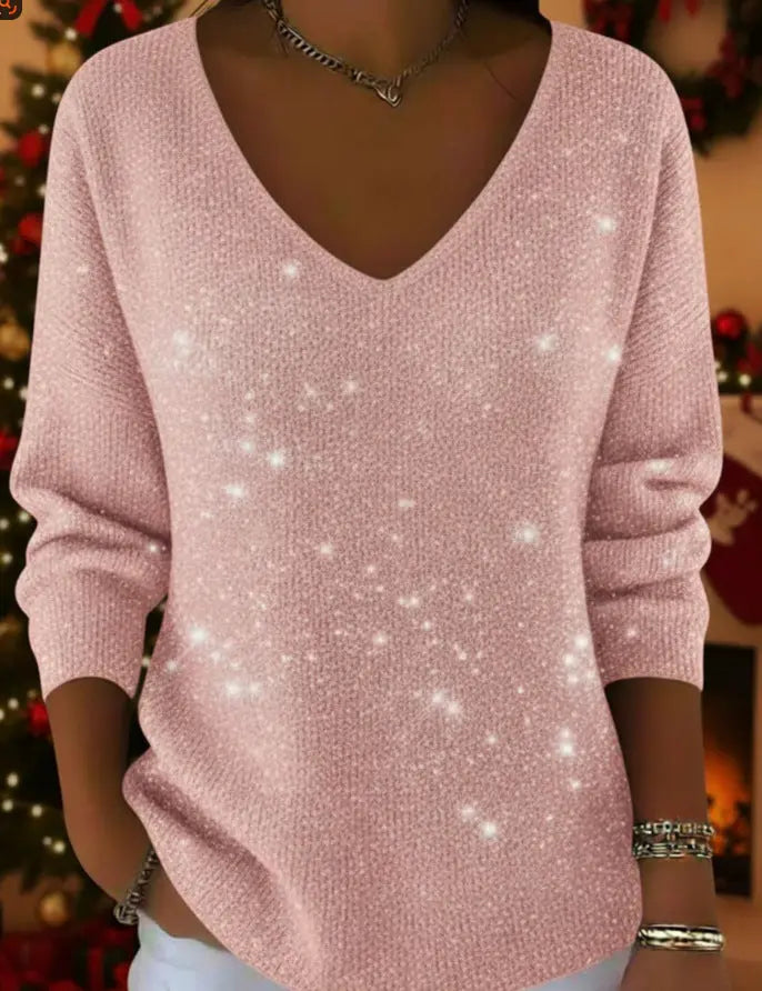New Drop-shoulder V-neck Long-sleeve Printed Women's Pullover hercurva