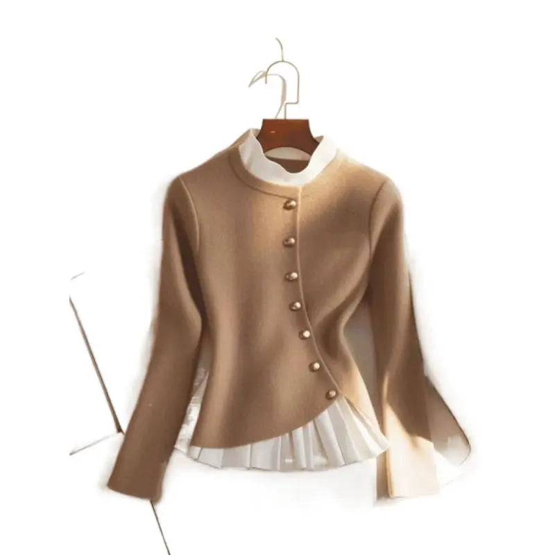 Fashion Temperamental Minority Pleated Skirt Hem Stitching Sweater hercurva
