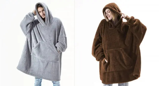Hoodie Sweatshirt With Big Pocket Tops Sweater Comfortable Loose Double-Sided Fleece Thicker Wearable Blanket hercurva