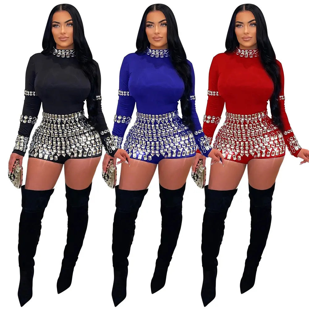 Fashion Rhinestone Slim Fit Bodysuit Women hercurva