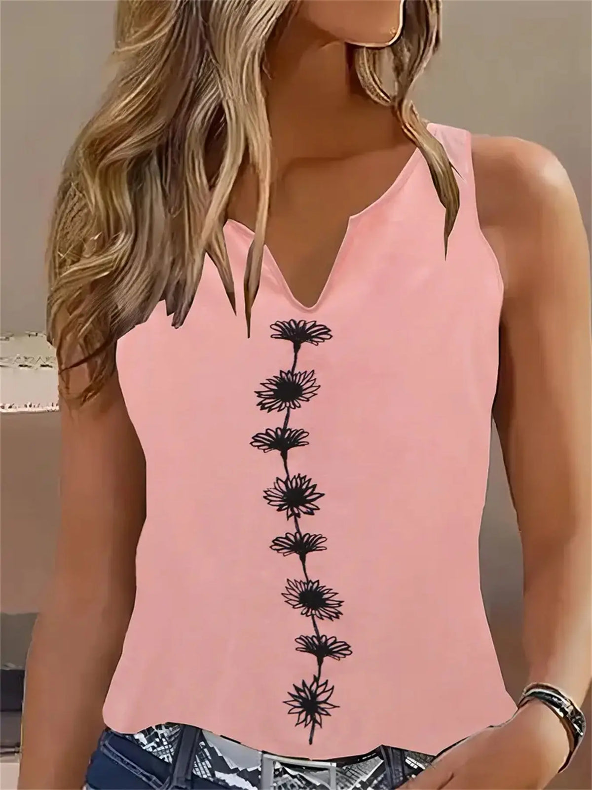 Floral Print Tank Top, Casual Notch Neck Summer Sleeveless Top, Women's Clothing hercurva