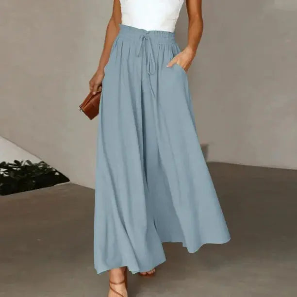 Women's Fashion Wide Leg Elastic Waistband Wide Leg High Waist Long Dress Pants hercurva