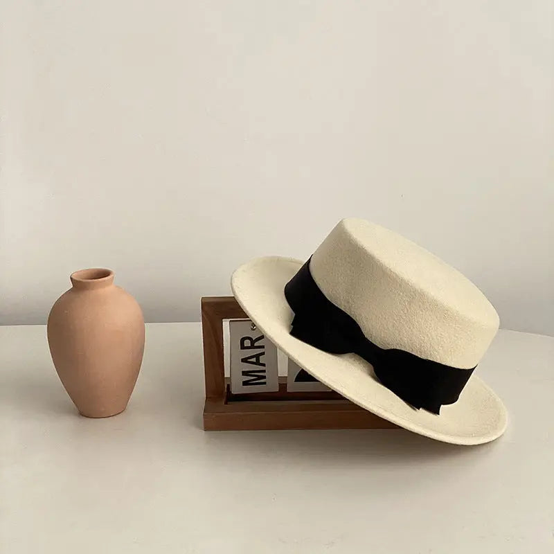 Bow Japanese Style British Style Western Style French Retro Flat-brimmed Cap hercurva