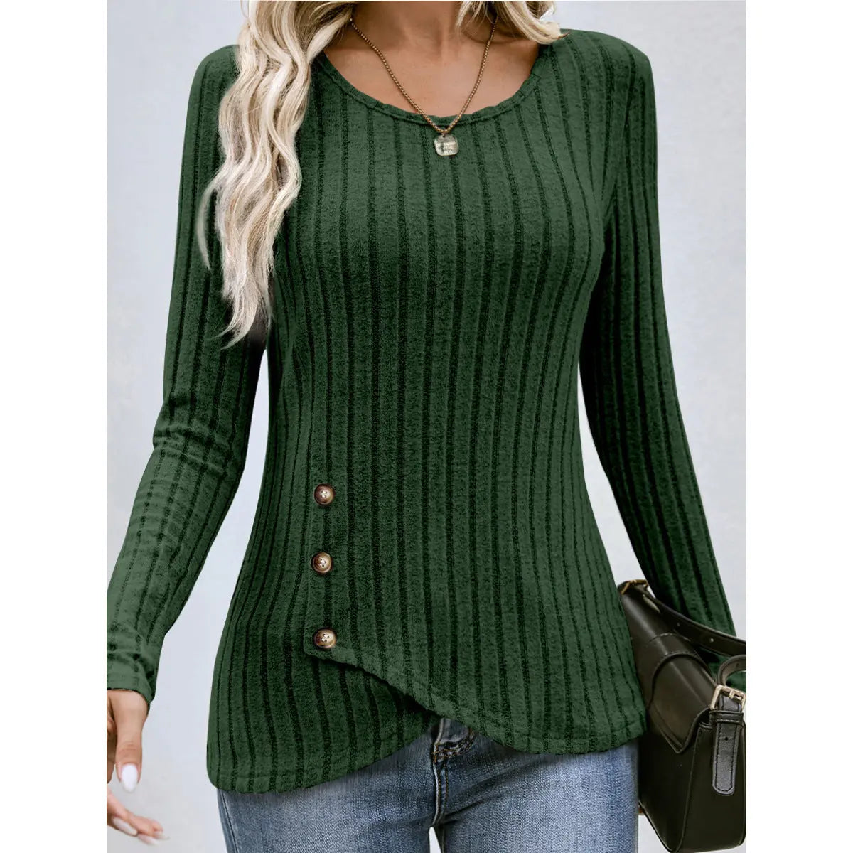Women's Button Round Neck Sweater hercurva