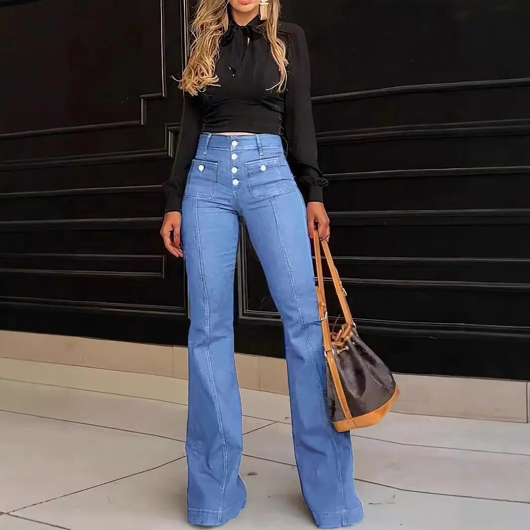 Women's Patchwork Jeans Slim Fit Slimming Stretch Flared Pants hercurva