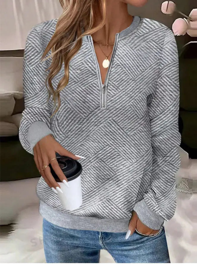 Women's Zipper Style Door-Tube Metal Long Sleeve Loose Sweatshirt hercurva