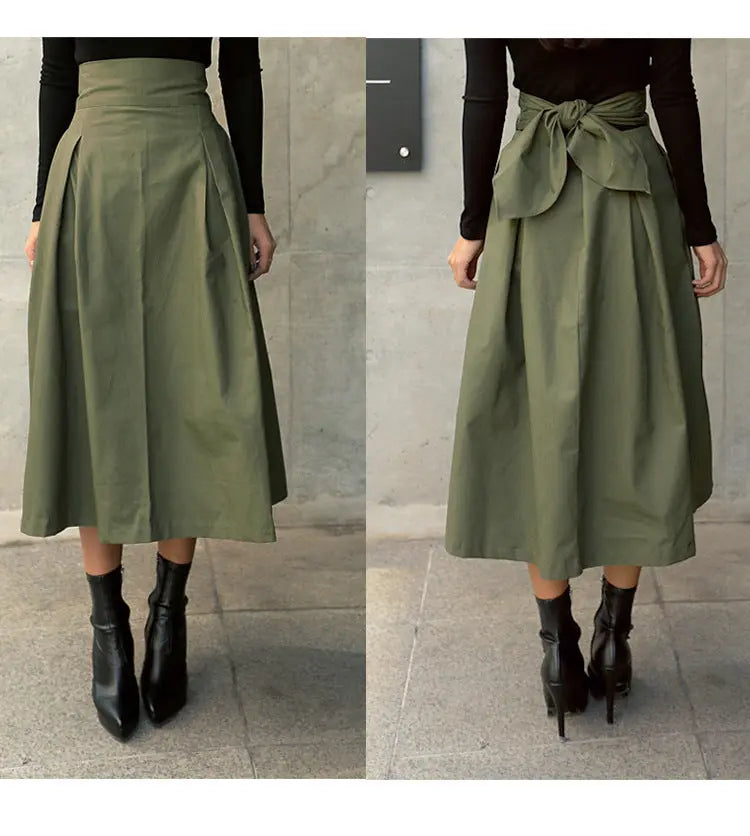 A-line Umbrella Super Fire Bow Big Swing Slim Waist Long Skirt hercurva