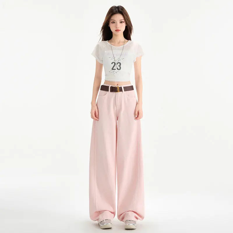 Cherry Blossom Wide Leg Draping Mop Jeans hercurva