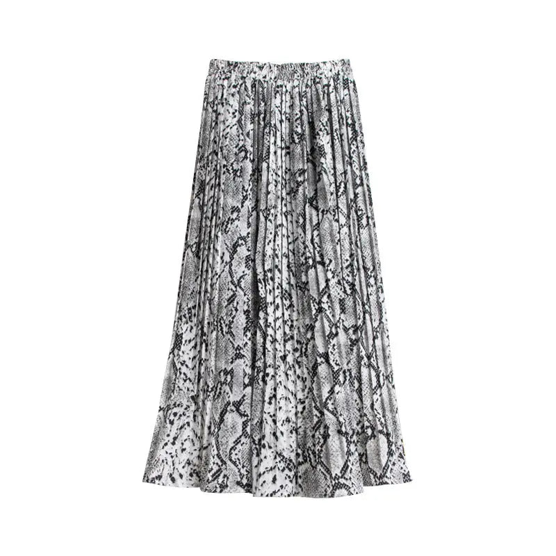 European And American Snake Print Pleated Skirt With High Waist And Slimming hercurva