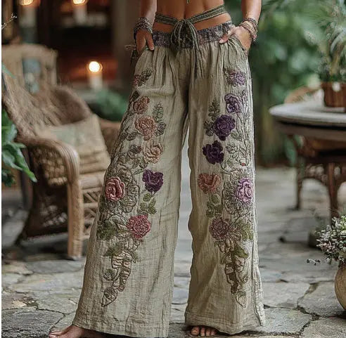 3D Floral Print Pattern Elegant Straight Women's Trousers hercurva