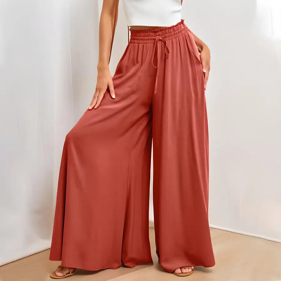 Women's Fashion Wide Leg Elastic Waistband Wide Leg High Waist Long Dress Pants hercurva
