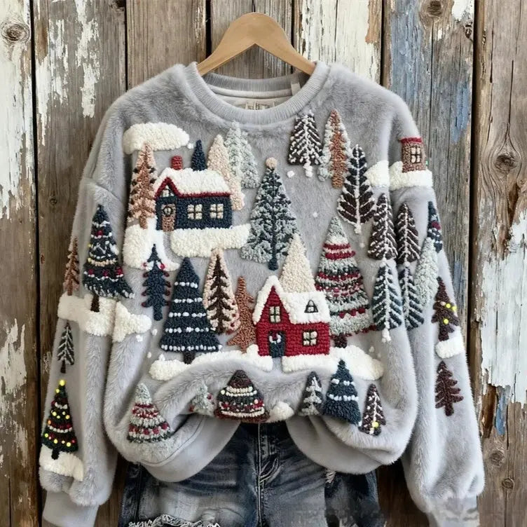 3D Digital-Print Flannel Slim-Fit Crew-Neck Sweatshirt hercurva