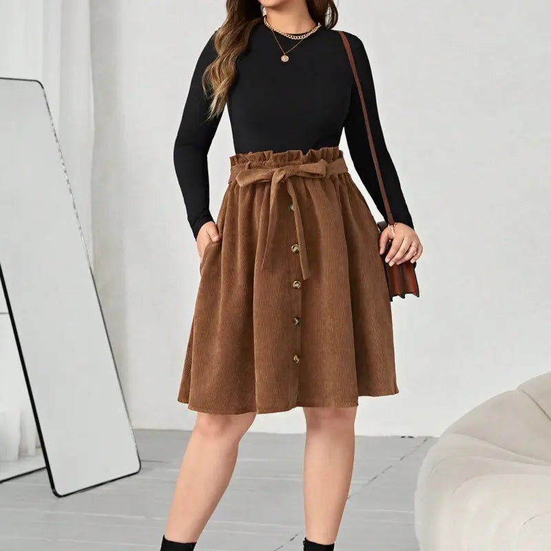 Women's Polyester Umbrella Skirt Retro Slimming High Waist Casual hercurva