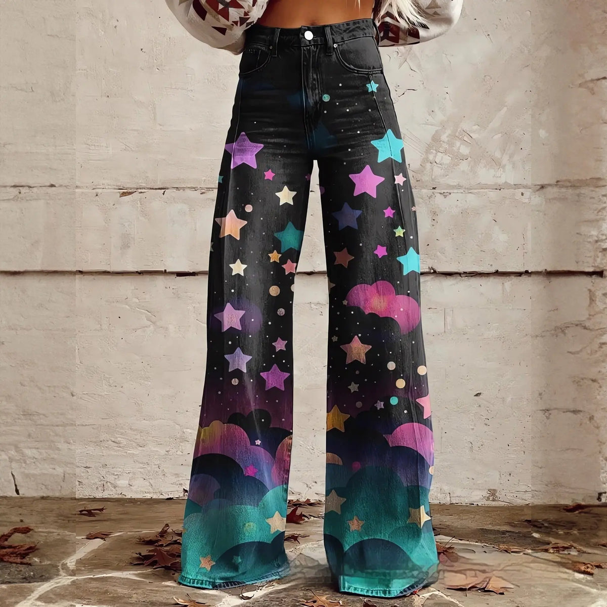 Foreign Trade Plus Size Women's Casual Pants Thin Imitation Jeans Wide Leg hercurva