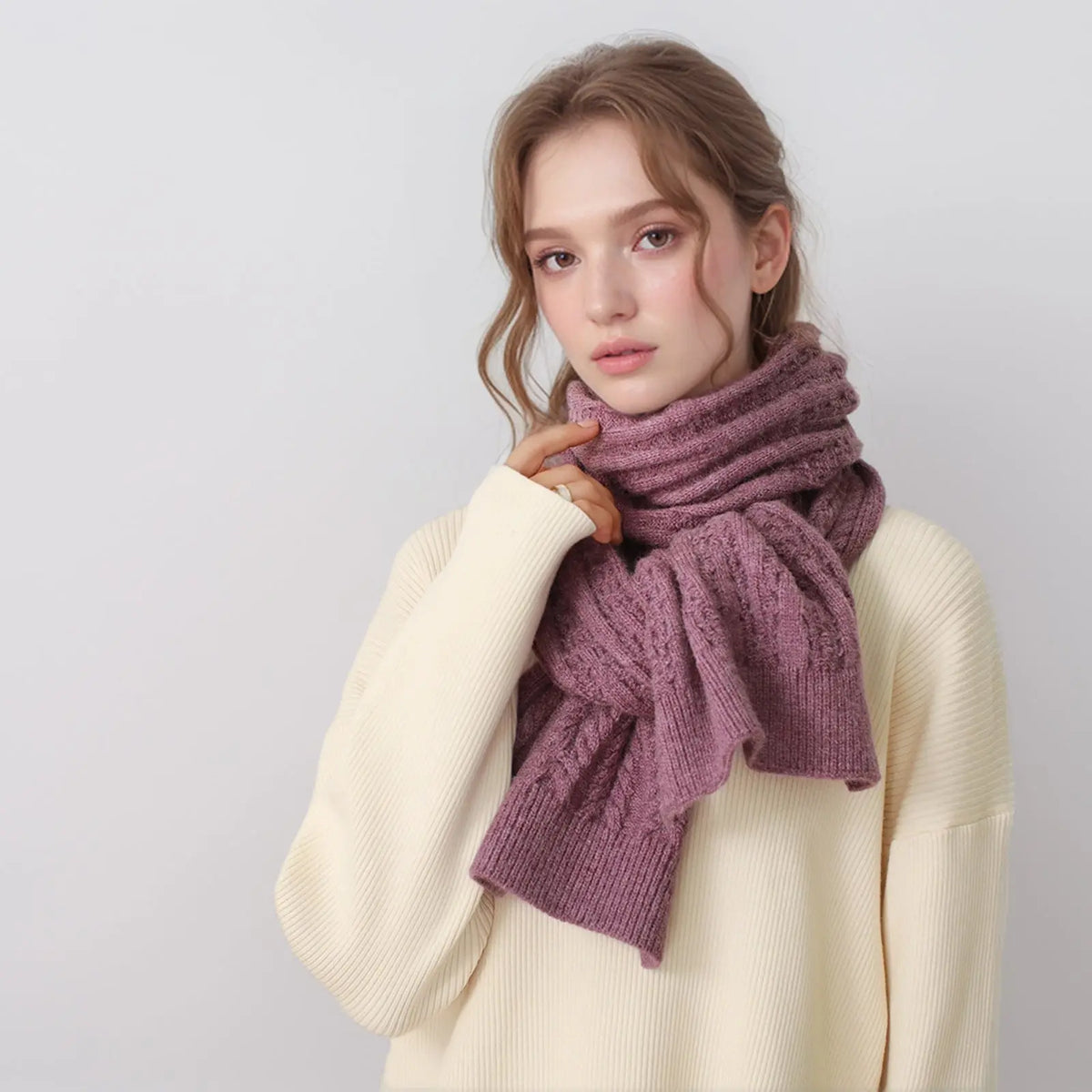 European And American Autumn And Winter Thickening Warm Wool Scarf Artificial Cashmere Solid Color Texture Knitted Scarf hercurva