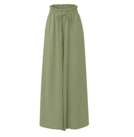 Women's Fashion Wide Leg Elastic Waistband Wide Leg High Waist Long Dress Pants hercurva
