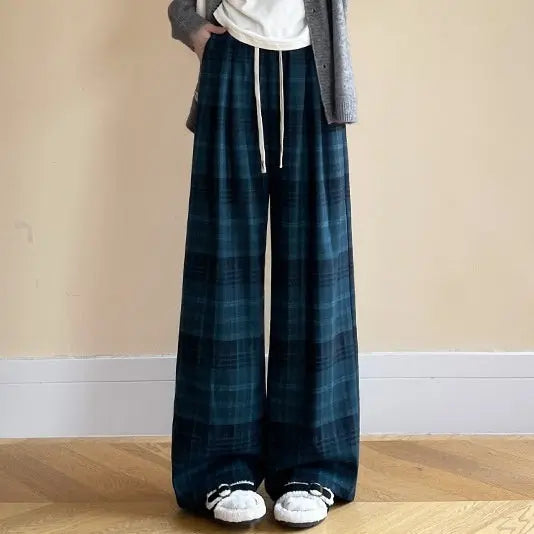 Plaid High Waist Drooping Baggy Pants hercurva