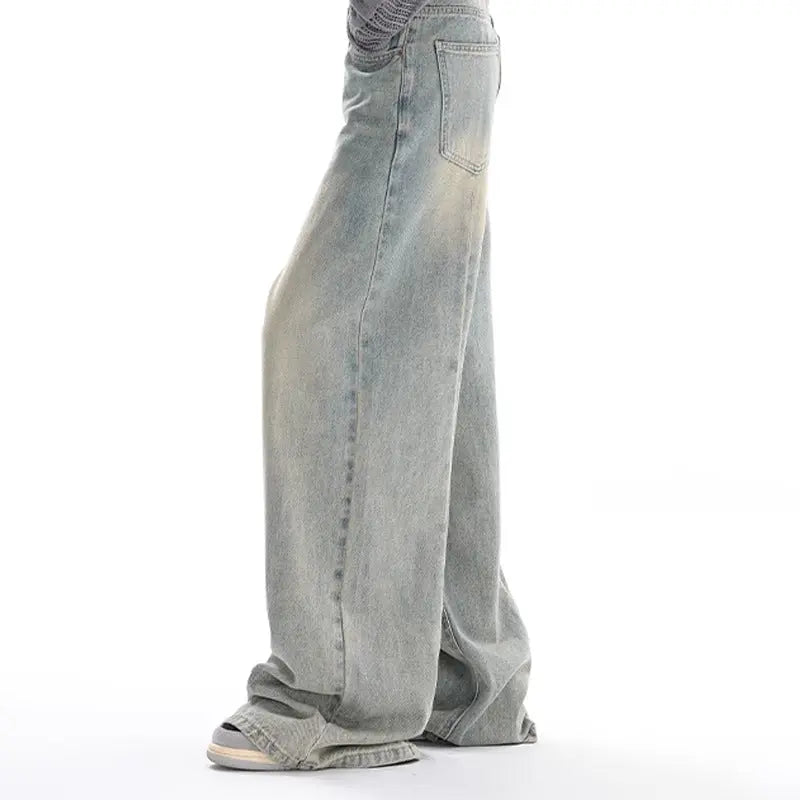 Retro Denim American Style Loose Slimming Mop Wide Leg Pants hercurva