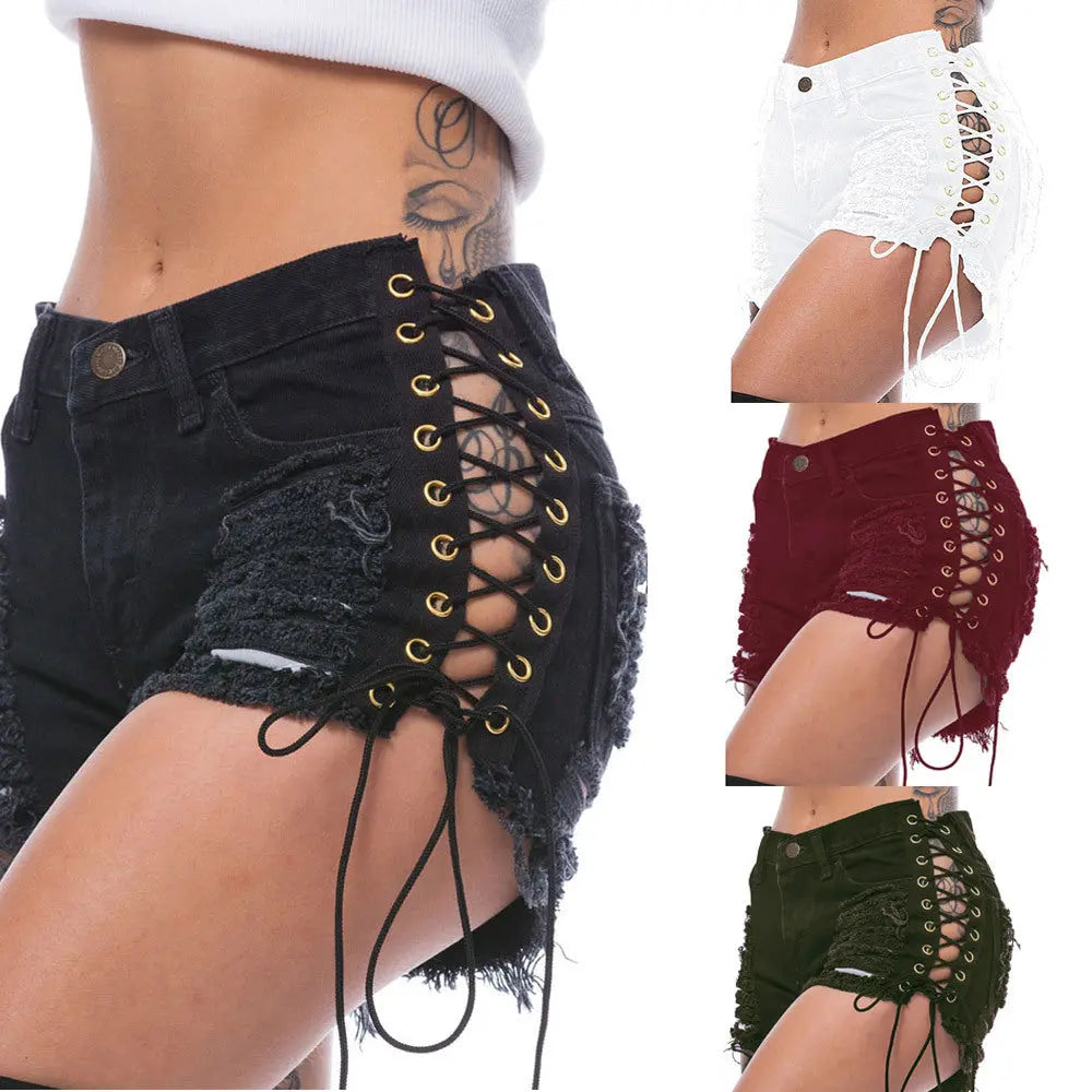 Beggar's Torn Women's Jeans Bandage Nightclub Women's Hot Pants hercurva