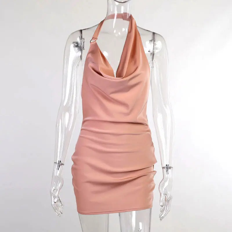 Satin Party Dress V Neck Backless Mini Sleeveless Summer Party Dress hercurva