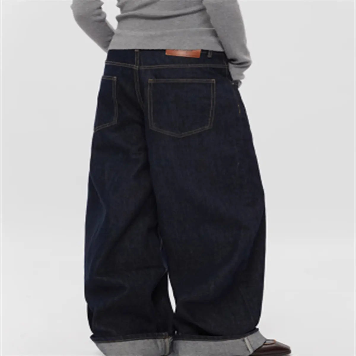 Spring And Autumn Straight Simple Retro Loose Wide-leg Jeans hercurva