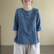 Artistic Retro Cotton And Linen Solid Color Half Sleeve hercurva
