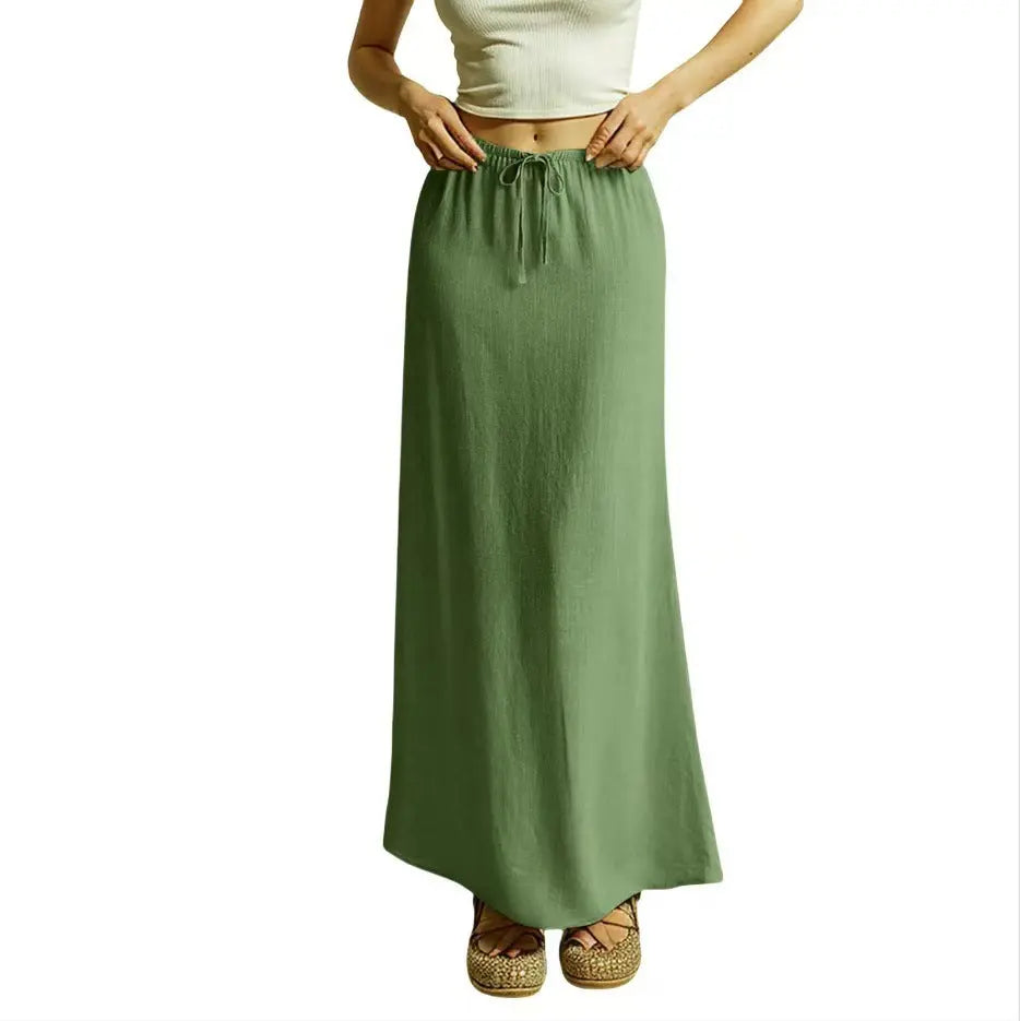 Women's Solid Color Drawstring Elastic Waist Skirt hercurva