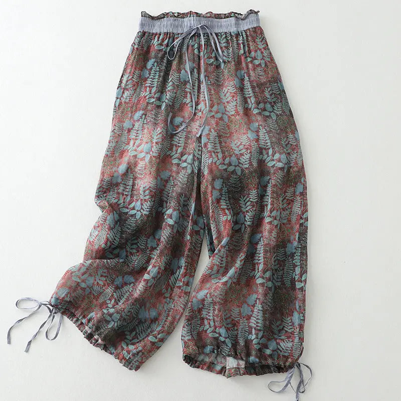 Cotton And Linen Art Retro Women's Casual Pants Loose Print hercurva