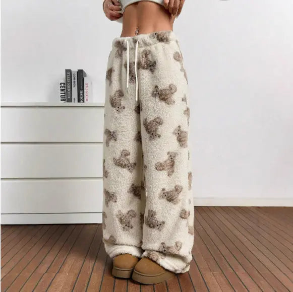 New Casual Leopard Print Lace-up Wide-leg Pants hercurva
