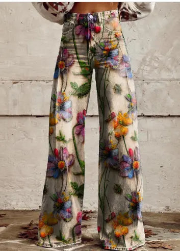 Thin Faux Denim Wide-leg Pants hercurva