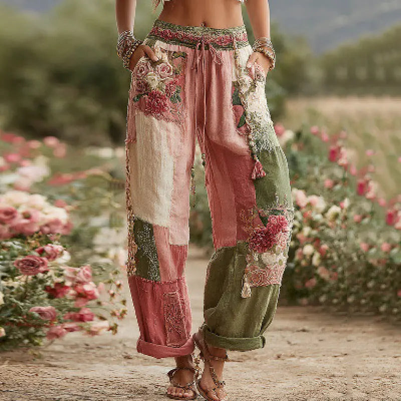 3D Floral Print Pattern Elegant Straight Women's Trousers hercurva