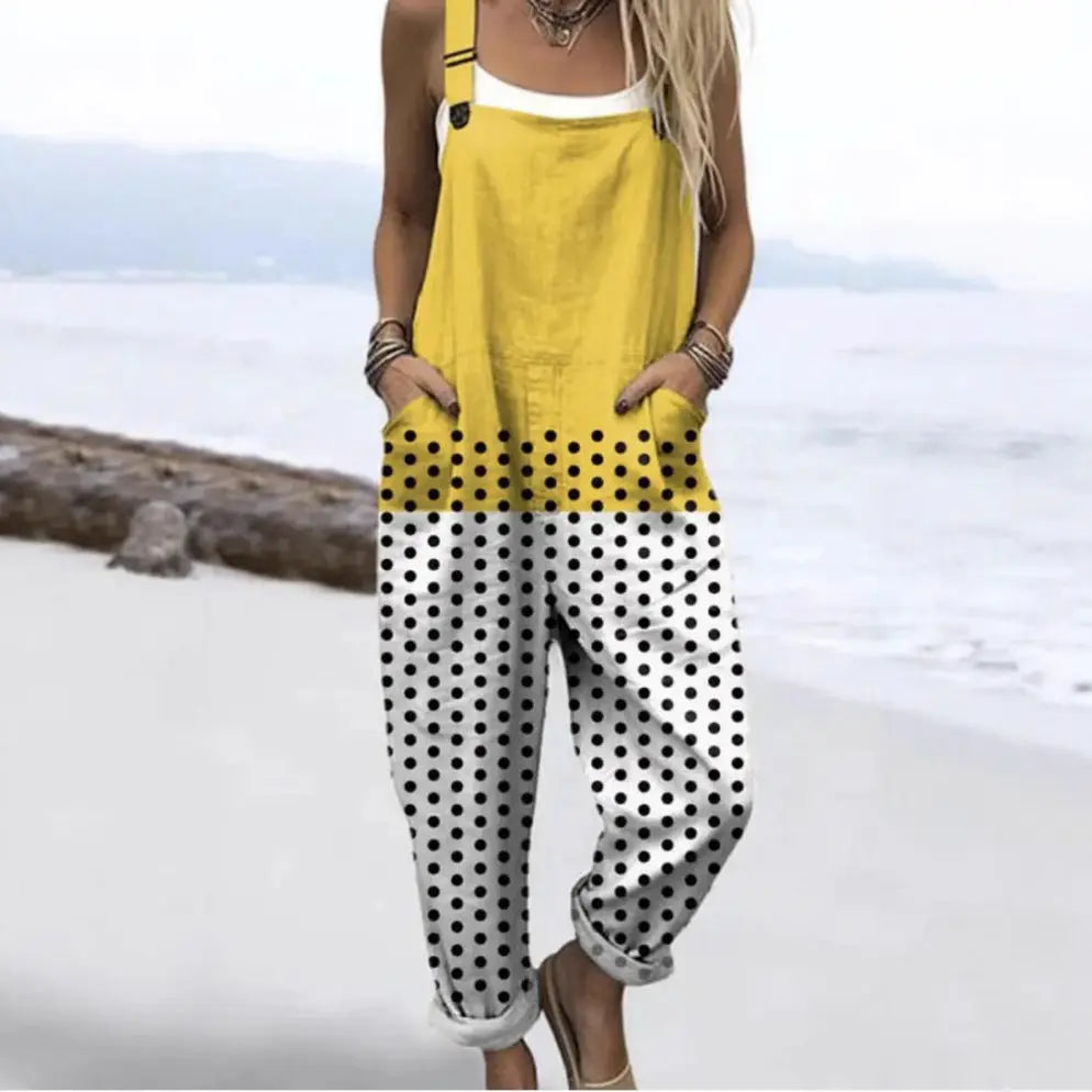 Female Digital 3D Printing Button Casual Suspender Trousers hercurva