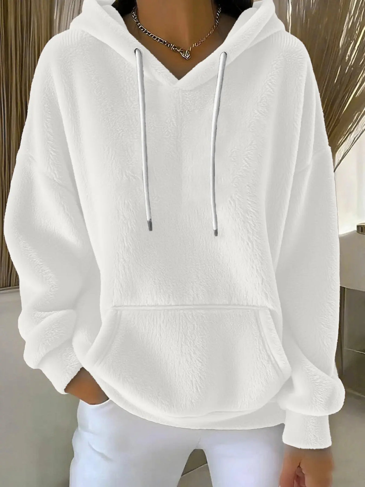 Women's Solid Color Lamb Fleece Lined Versatile Sweatshirt For Autumn And Winter hercurva