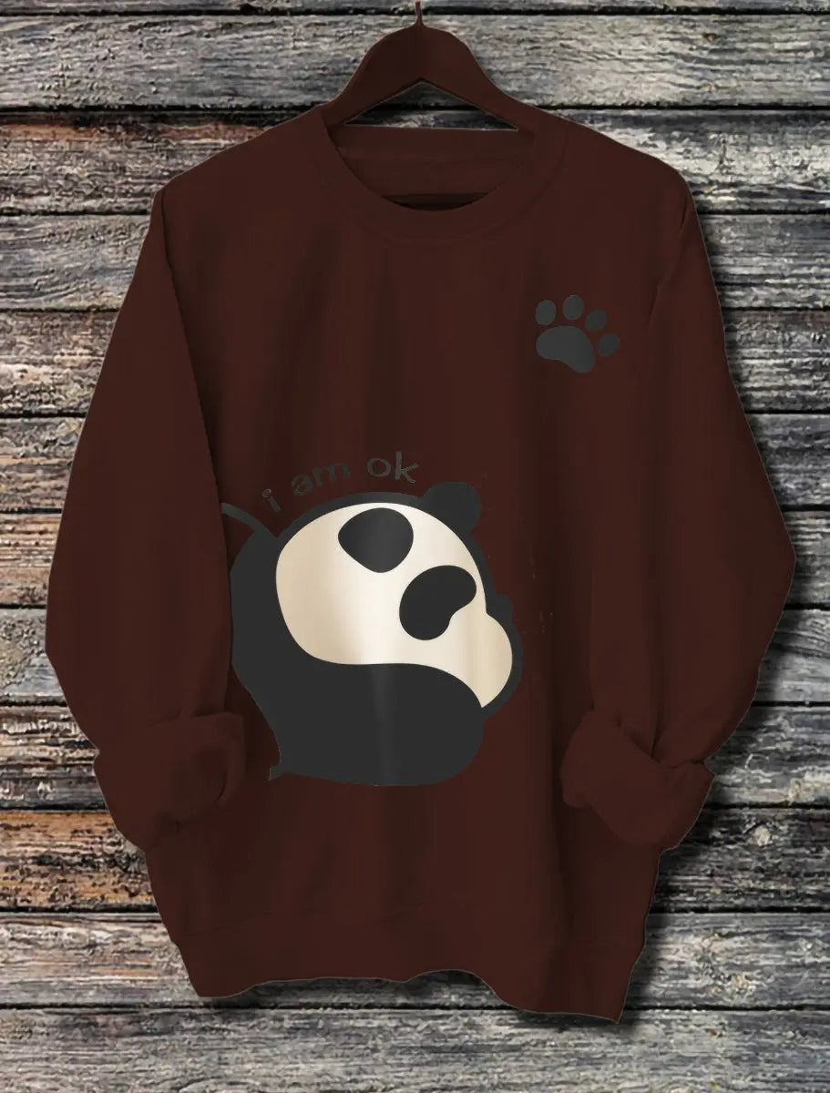 Women's Long Sleeved Panda Print Hoodie hercurva
