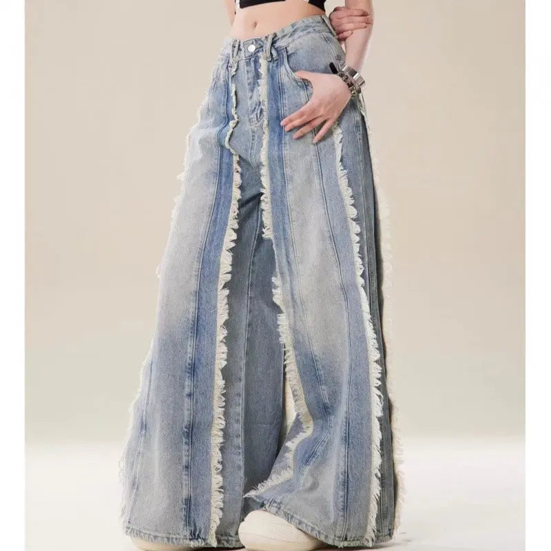 Jeans Destroyed Loose Burrs Wide Leg Bootcut Pants hercurva