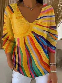 New Drop-shoulder V-neck Long-sleeve Printed Women's Pullover hercurva