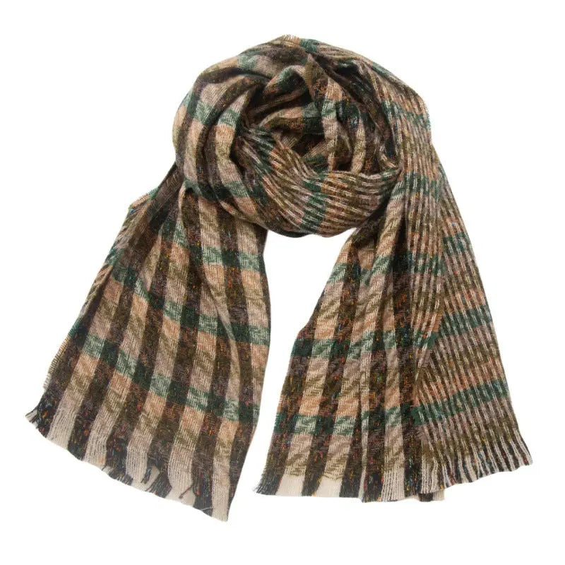 European And American Autumn And Winter Bristle Short Beard Small Plaid Scarf Shawl hercurva