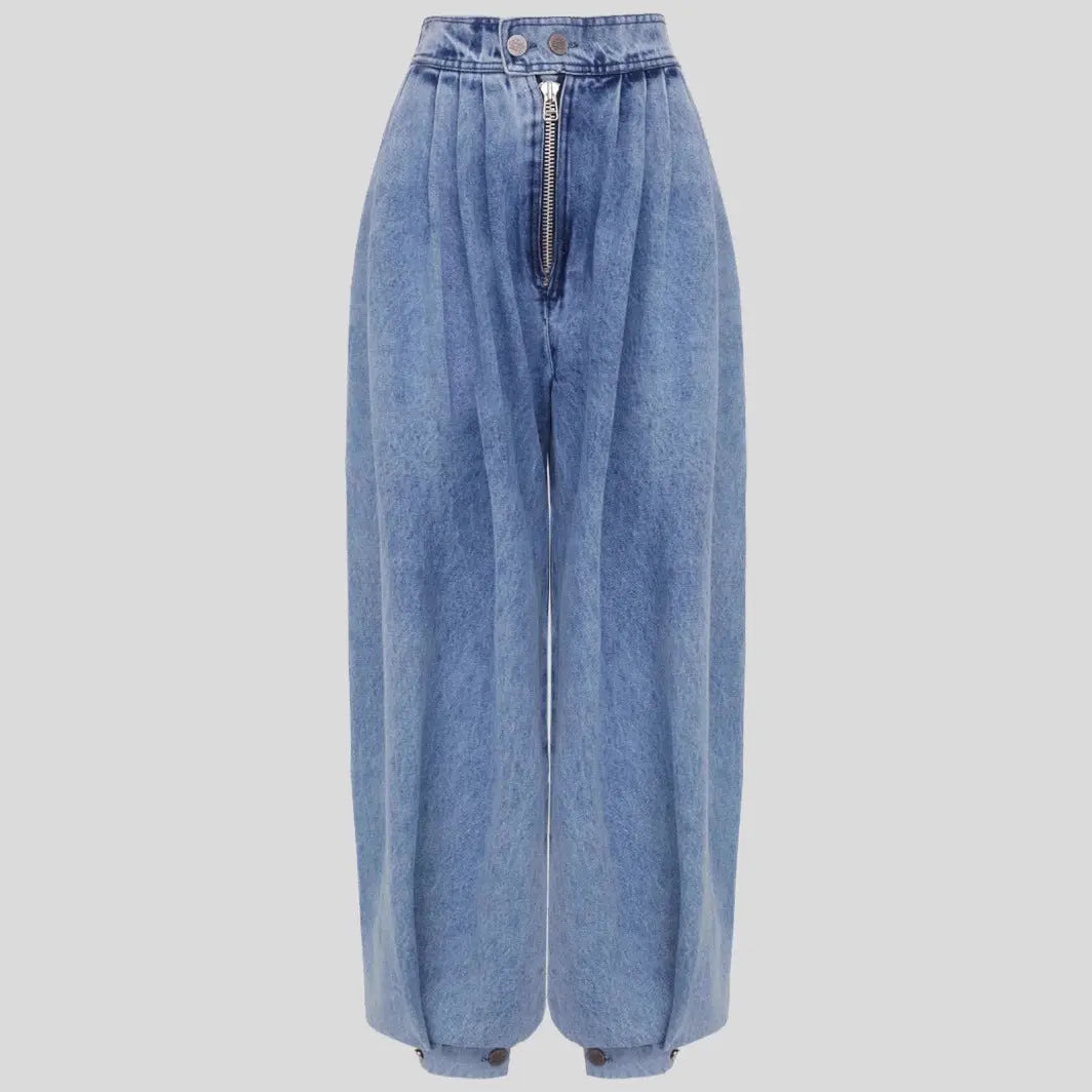 High Waist Zipper Denim Loose Harem Pants hercurva