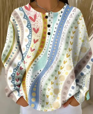 Round Neck Waffle Solid Color Pullover Loose Top hercurva